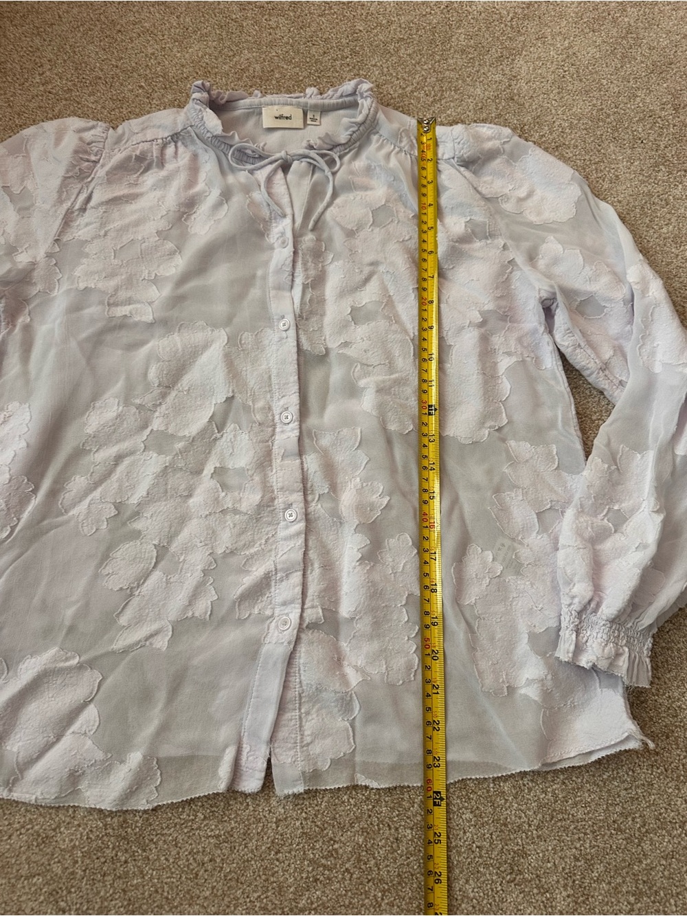 Aritzia Wilfred Alexis Blouse Ice Lavender Floral Burnout Chiffon Ruffle Small - Picture 10 of 13